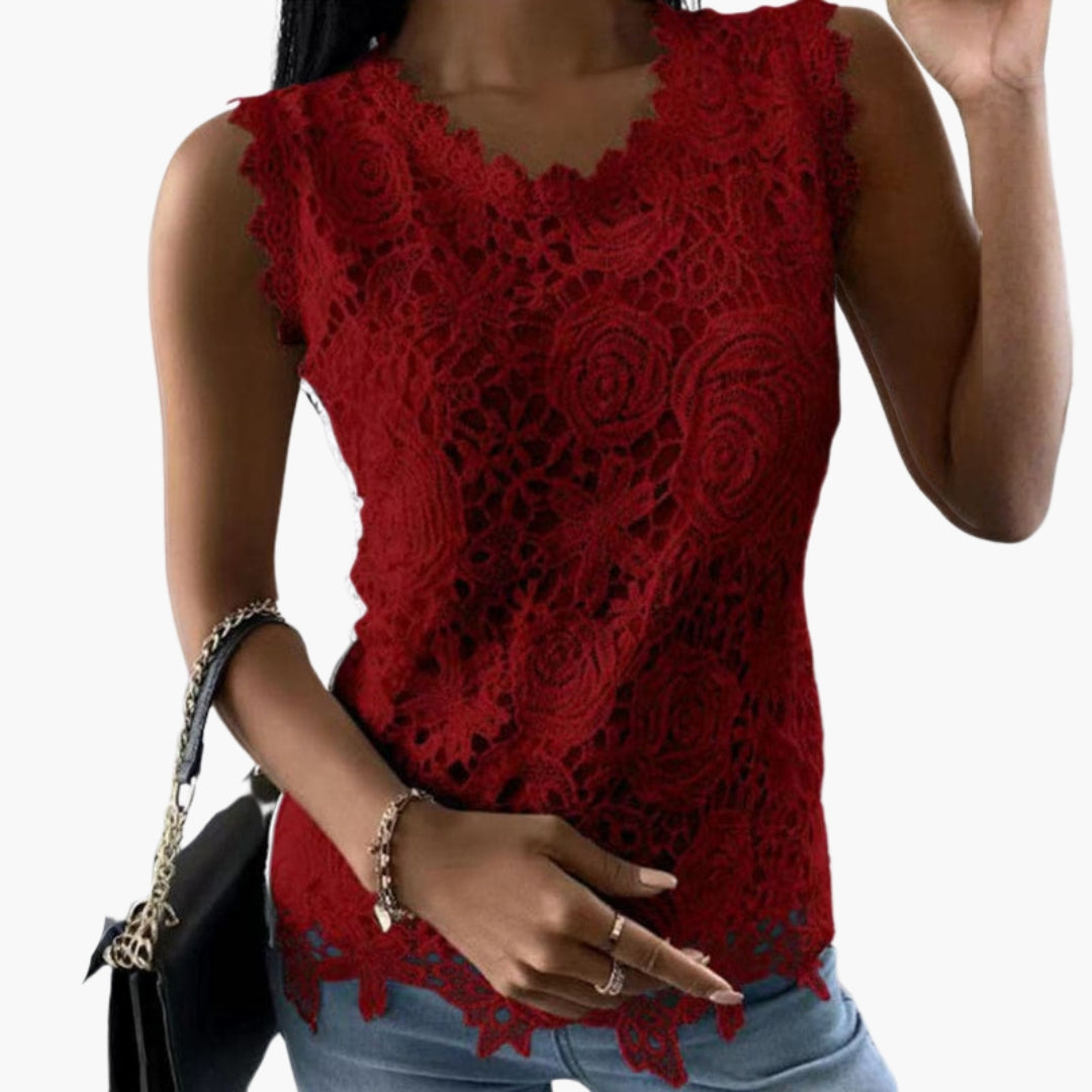 Top donna senza maniche con superficie in pizzo