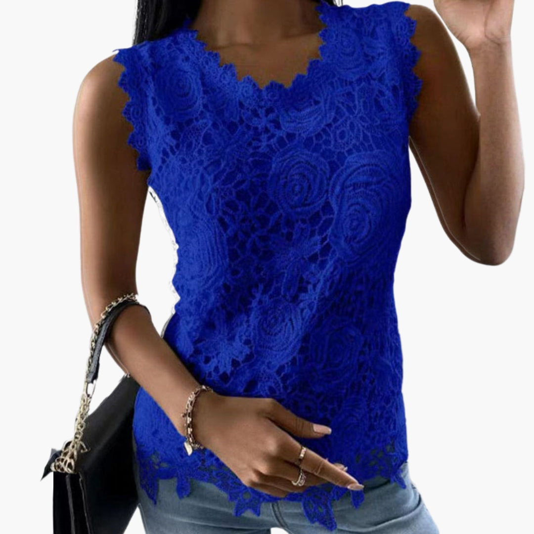 Top donna senza maniche con superficie in pizzo