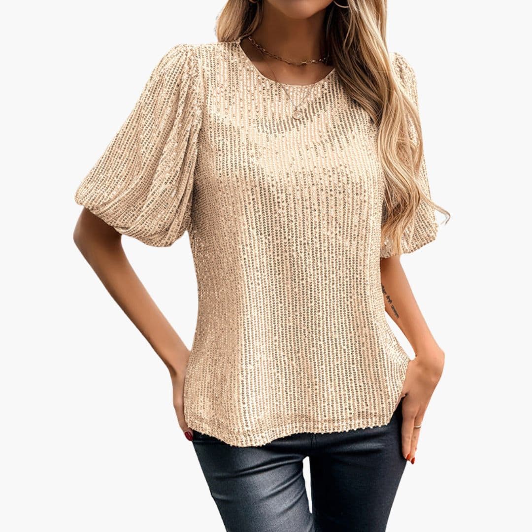 Haut pour femme avec manches à volants et surface pailletée