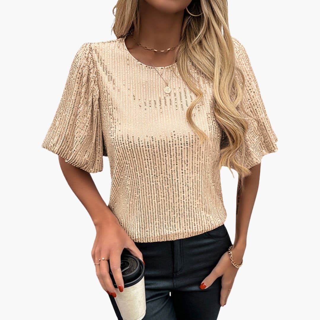 Haut pour femme avec manches à volants et surface pailletée