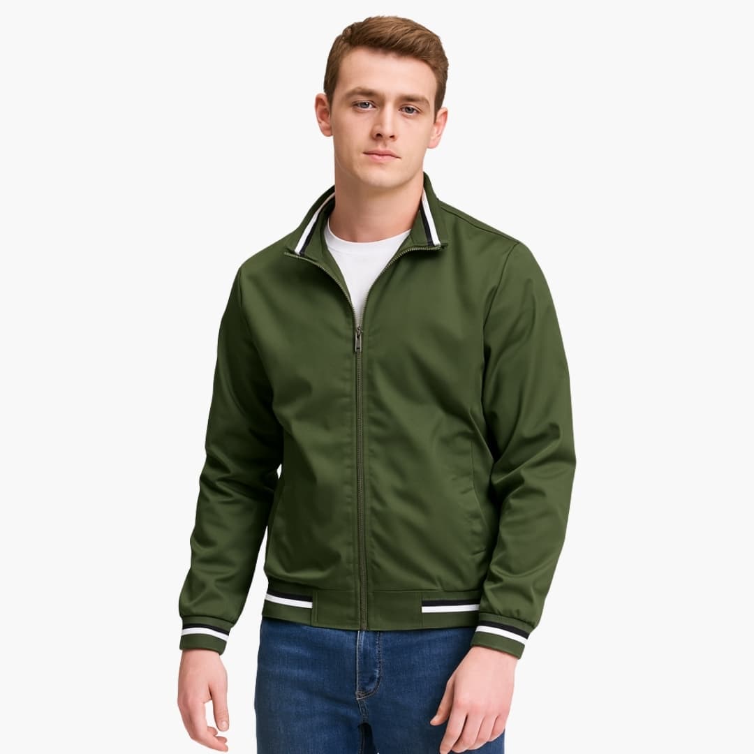 Bomber para hombre con cuello a rayas y cierre de cremallera