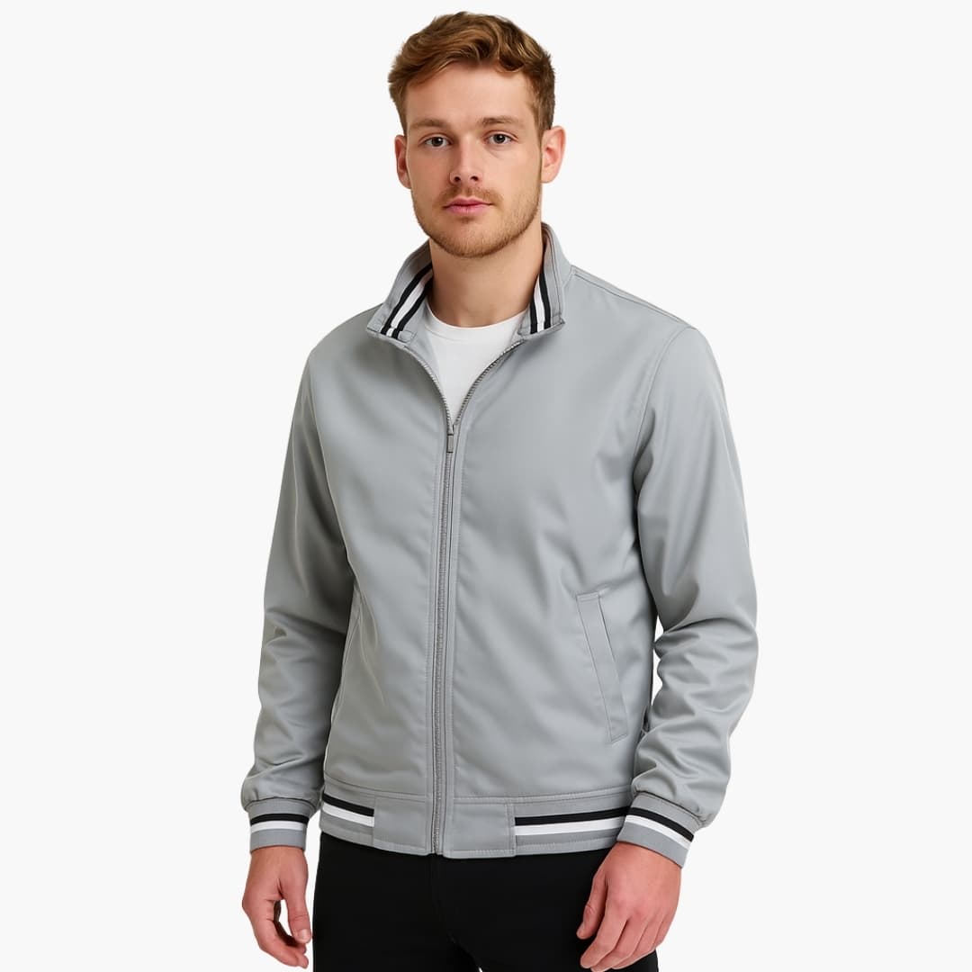 Bomber para hombre con cuello a rayas y cierre de cremallera