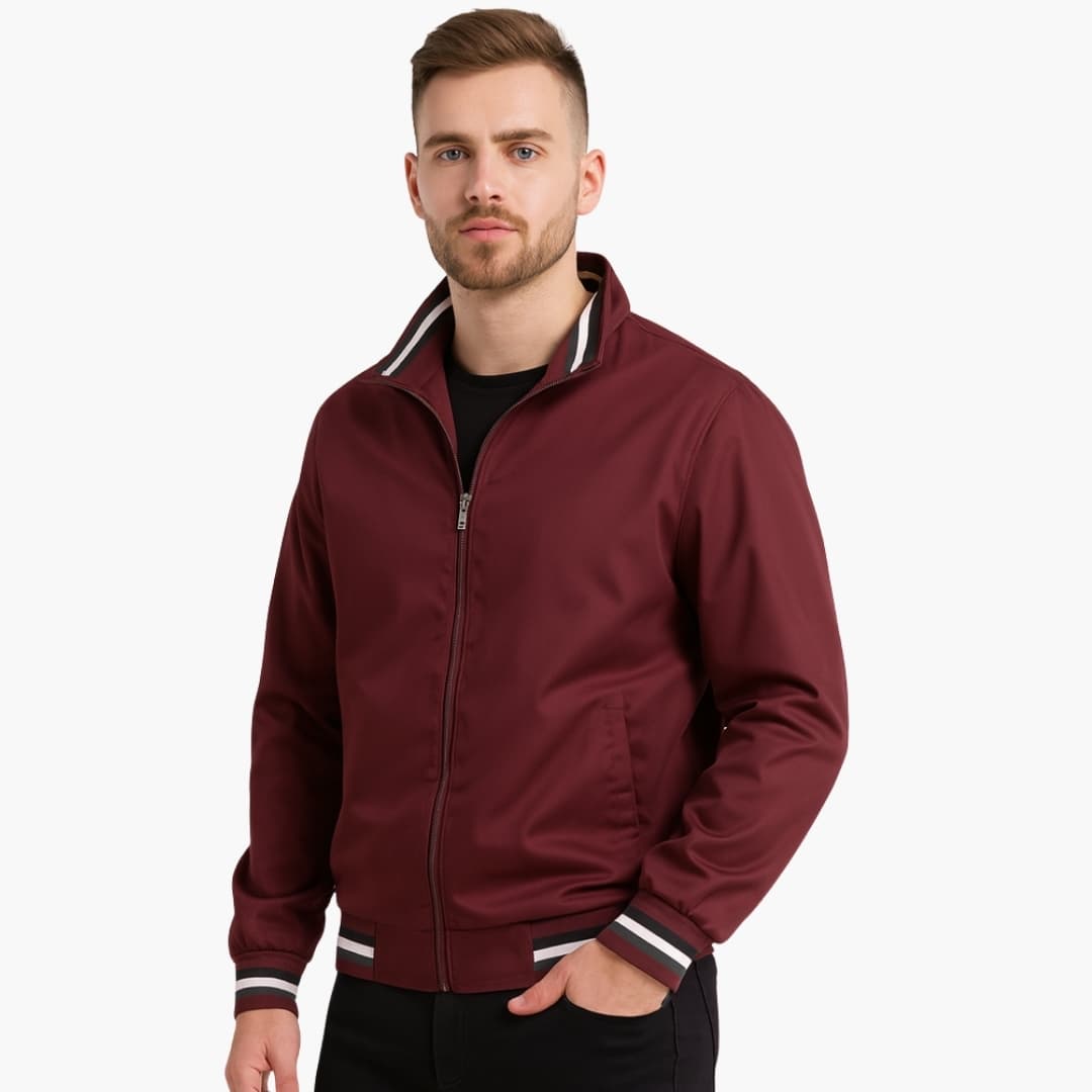 Bomber para hombre con cuello a rayas y cierre de cremallera