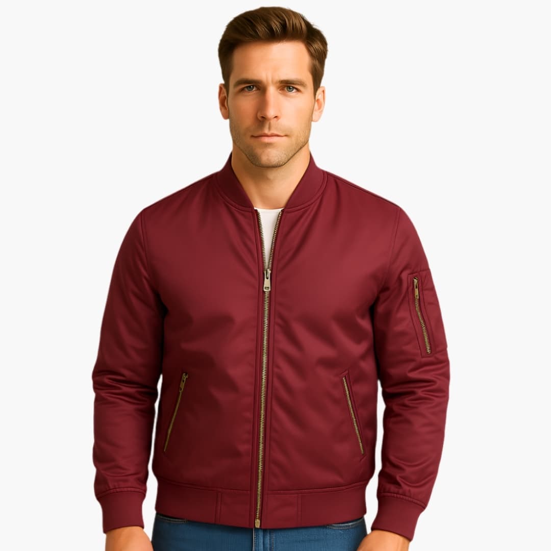 Bomber para hombre con cierre dorado y cuello acanalado