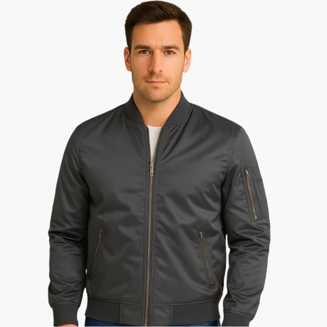 Bomber para hombre con cierre dorado y cuello acanalado