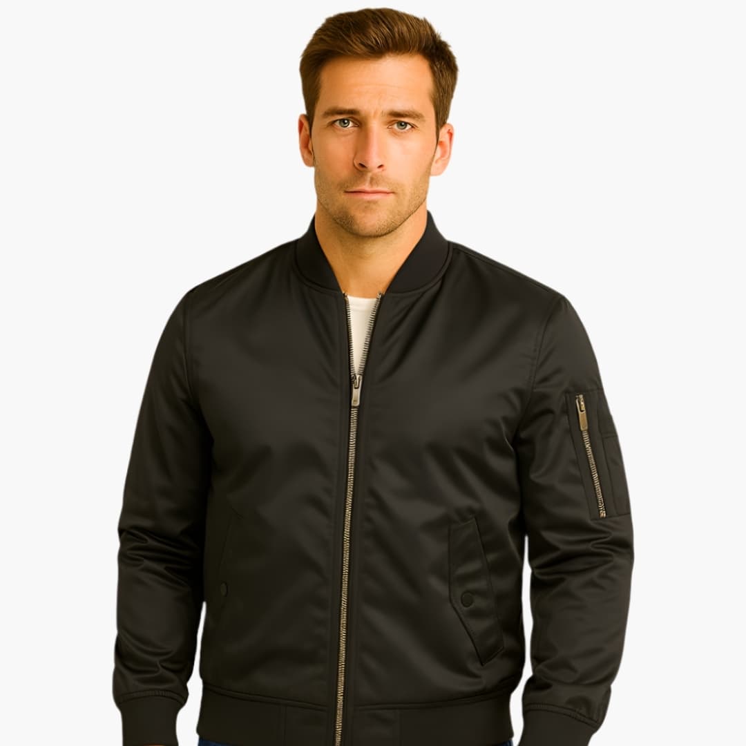 Bomber para hombre con cierre dorado y cuello acanalado