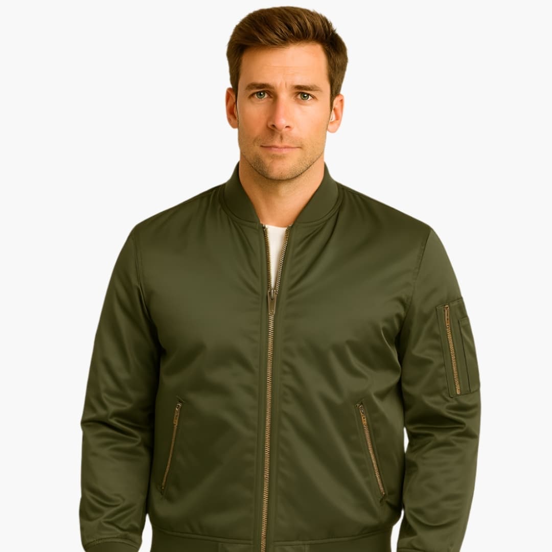 Bomber para hombre con cierre dorado y cuello acanalado