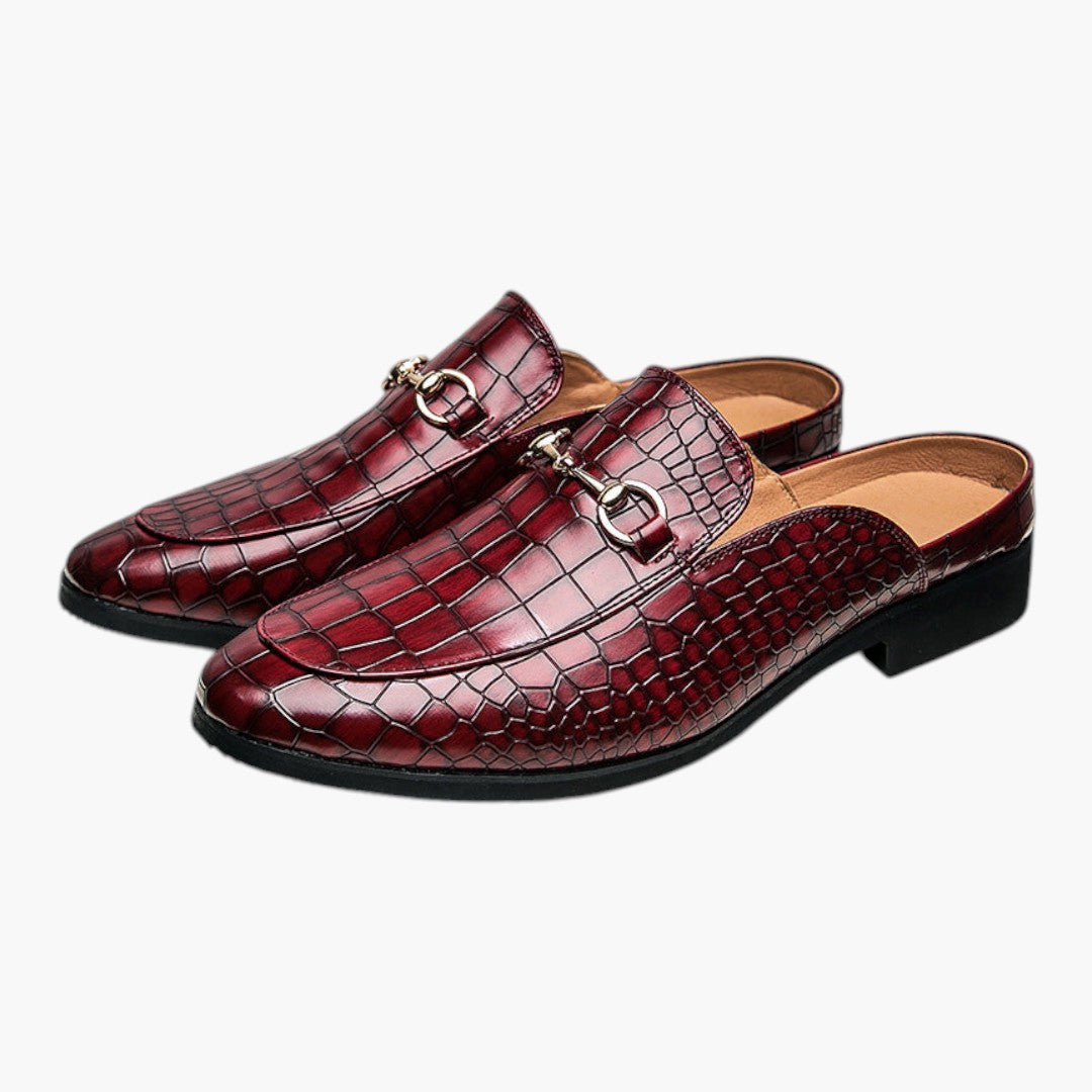 Herre mokkasiner i læder med krokodillemønster og slip-on design