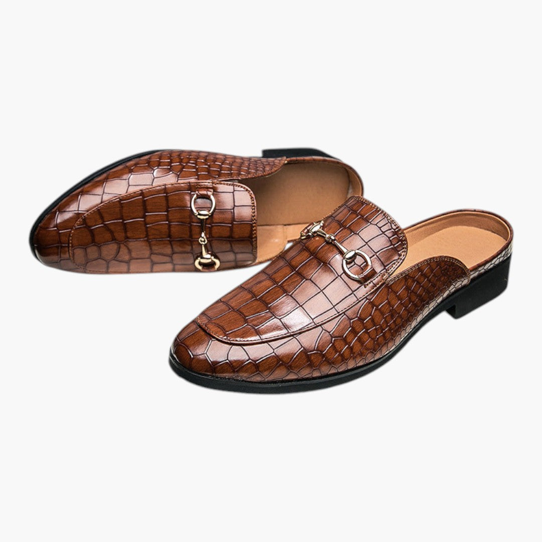 Herre mokkasiner i læder med krokodillemønster og slip-on design