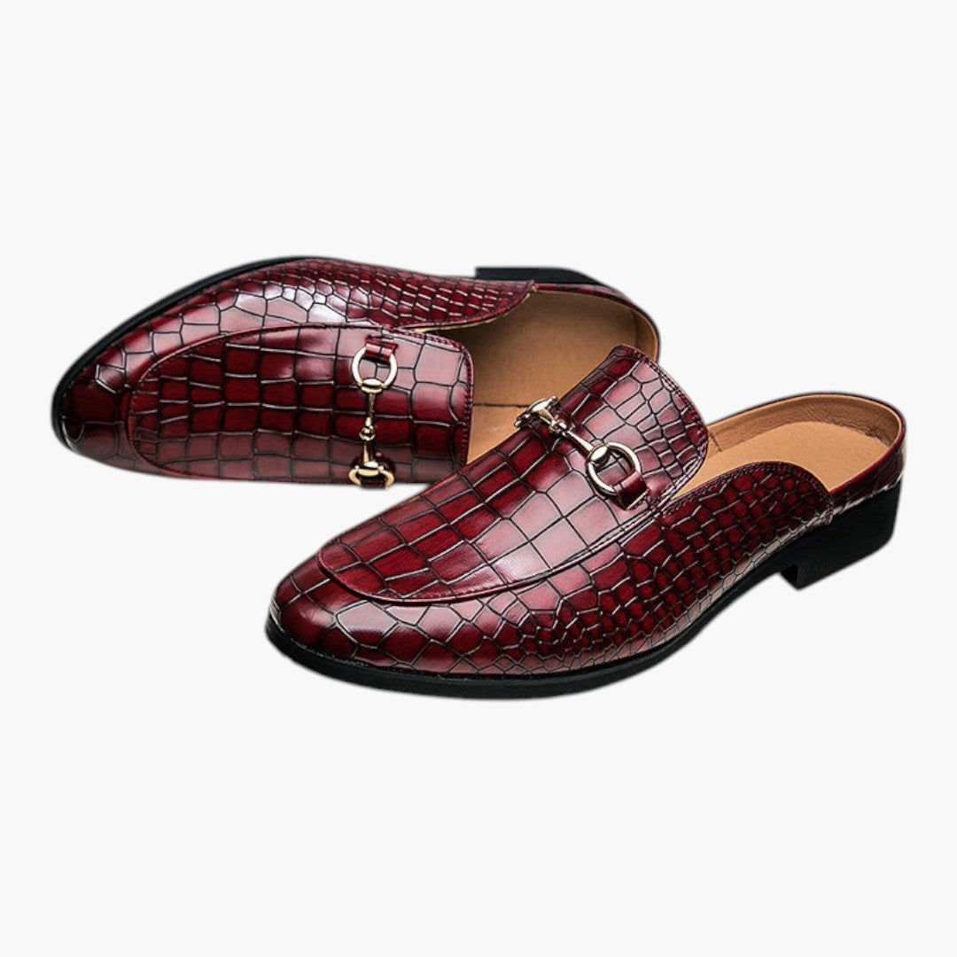 Herre mokkasiner i læder med krokodillemønster og slip-on design