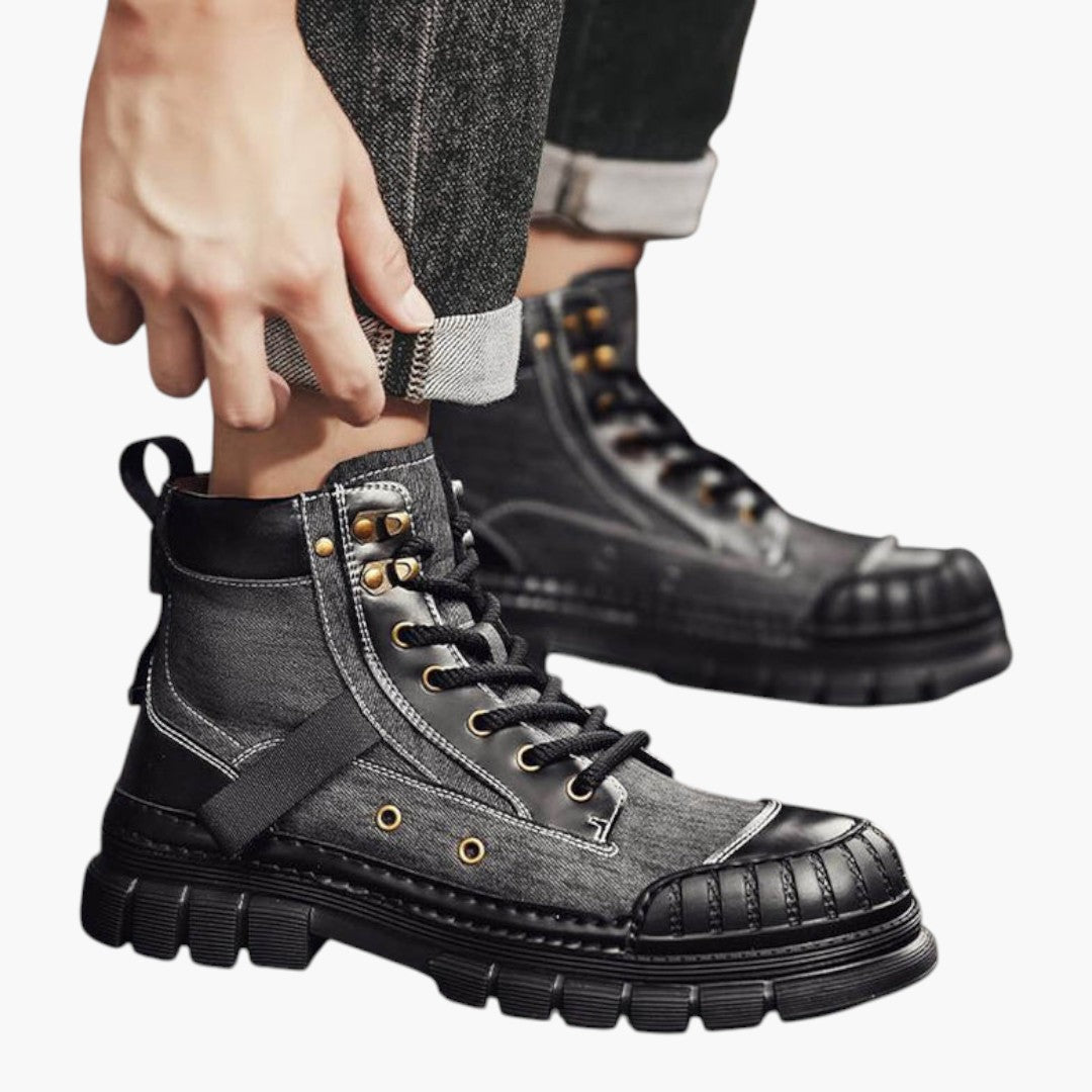 Hommes Bottes à lacets avec Cuir Nubuck et Semelle Caoutchouc