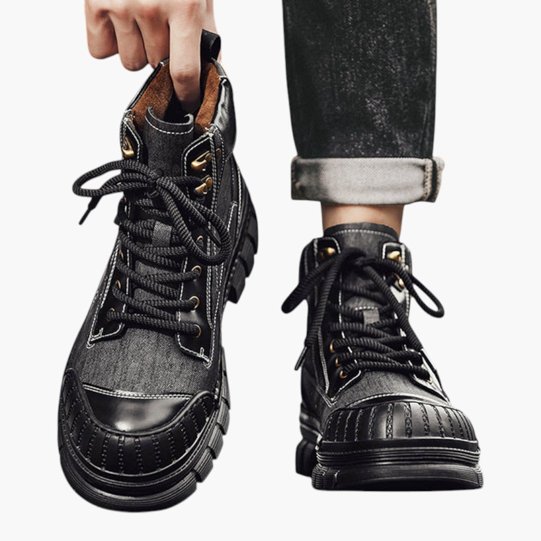 Hommes Bottes à lacets avec Cuir Nubuck et Semelle Caoutchouc