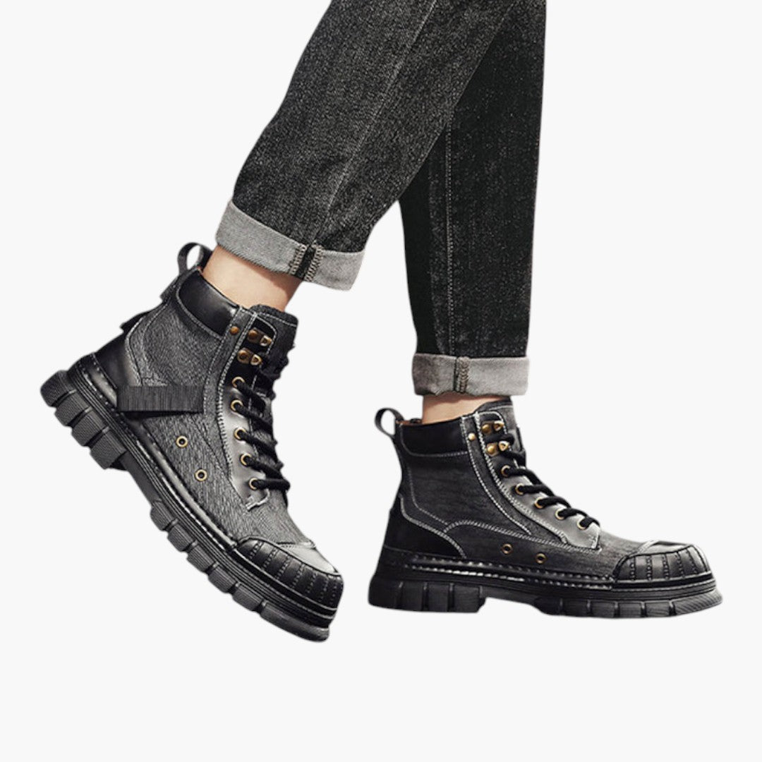Hommes Bottes à lacets avec Cuir Nubuck et Semelle Caoutchouc