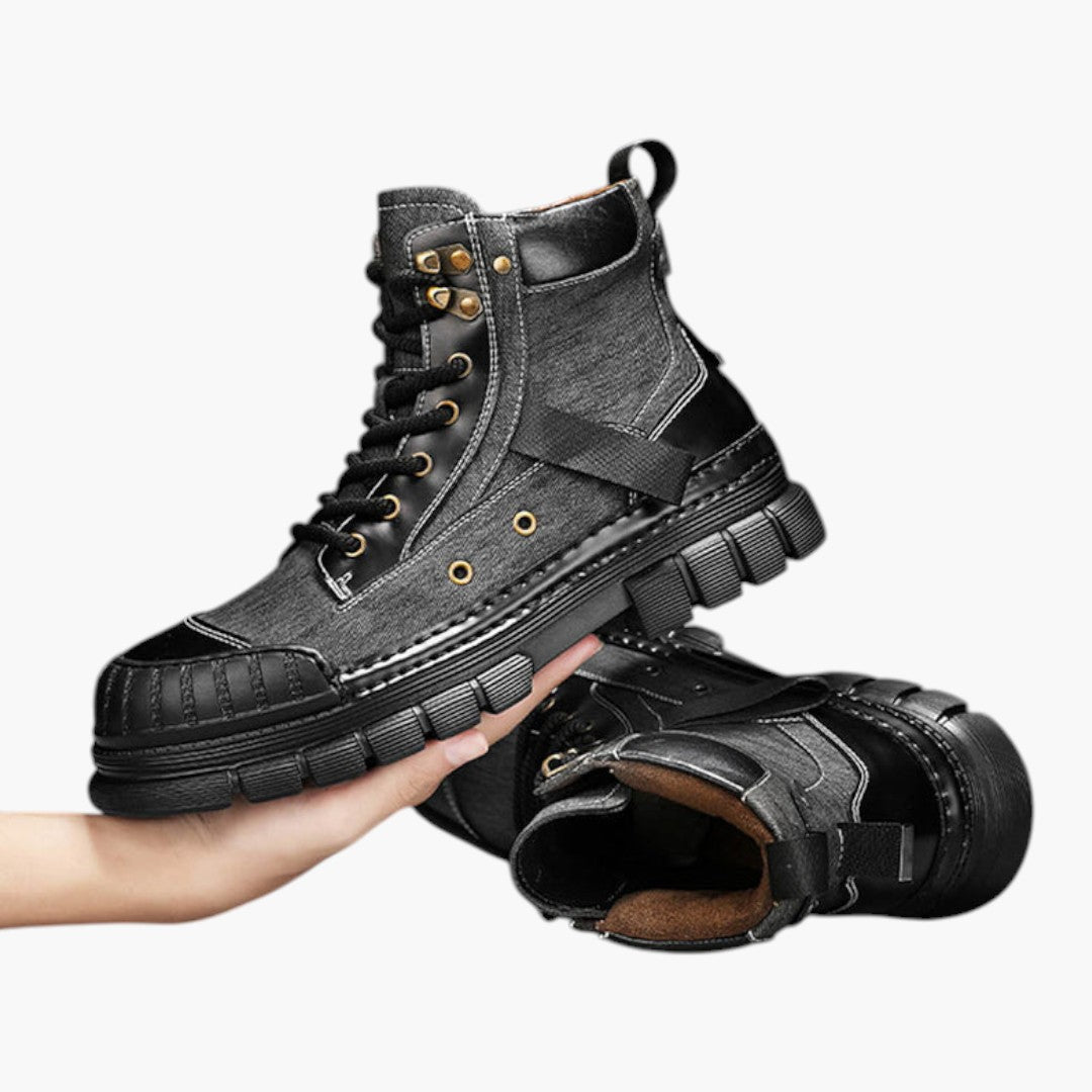 Hommes Bottes à lacets avec Cuir Nubuck et Semelle Caoutchouc