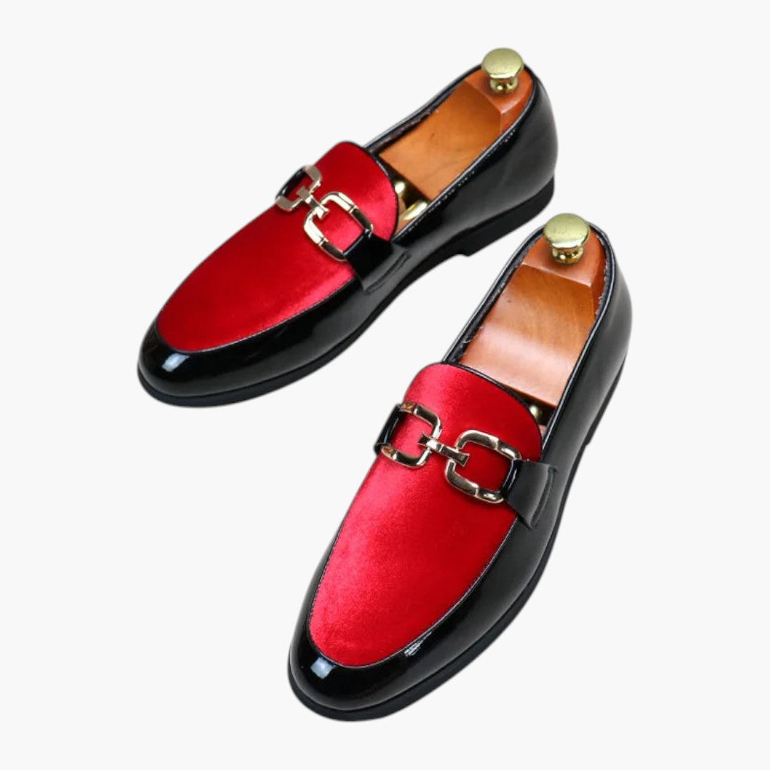 Hommes Mocassins avec Cuir Verni et Design Patchwork