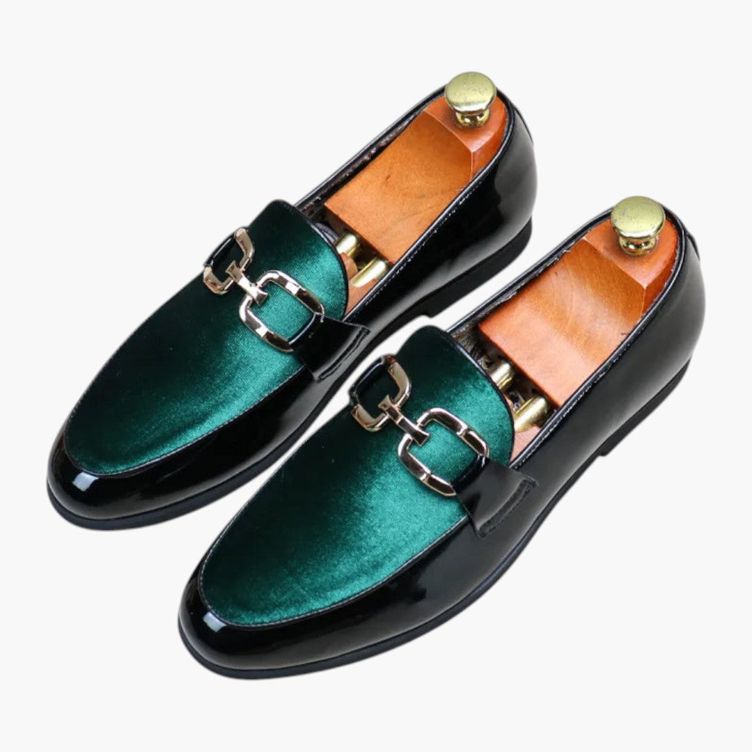 Hommes Mocassins avec Cuir Verni et Design Patchwork