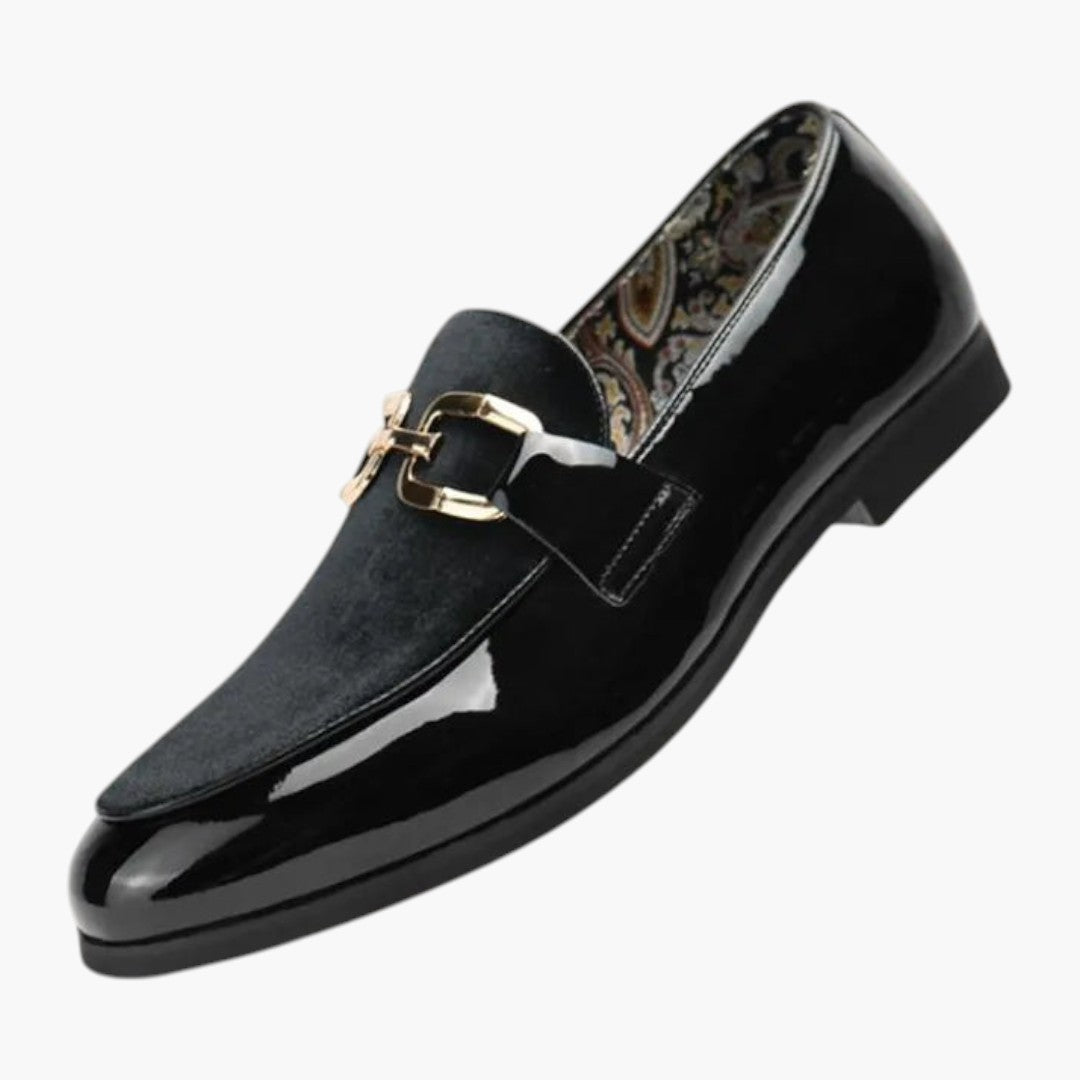 Hommes Mocassins avec Cuir Verni et Design Patchwork