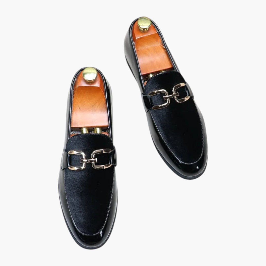 Hommes Mocassins avec Cuir Verni et Design Patchwork