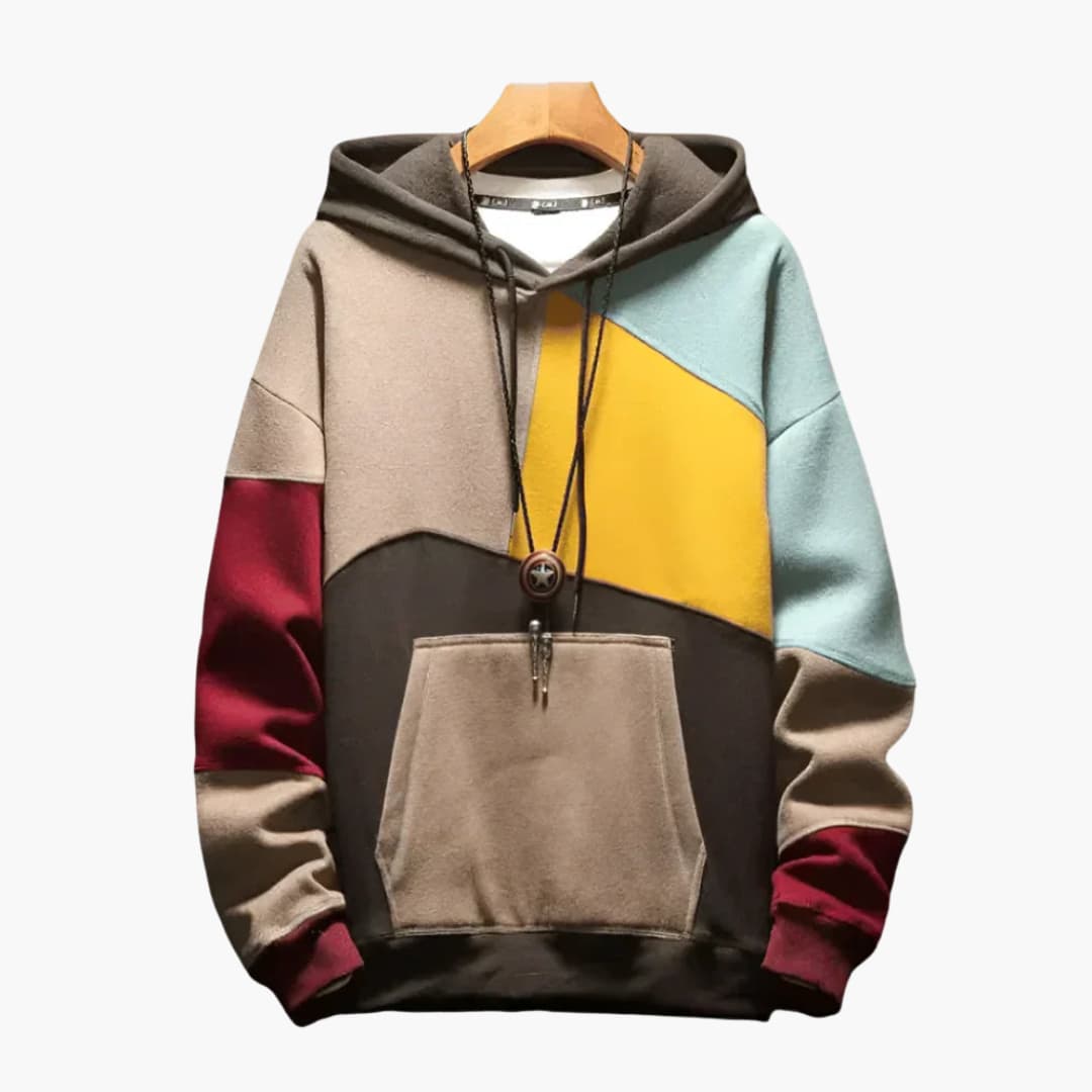 Hoodie colorblock pour homme avec capuche ajustable et poche avant