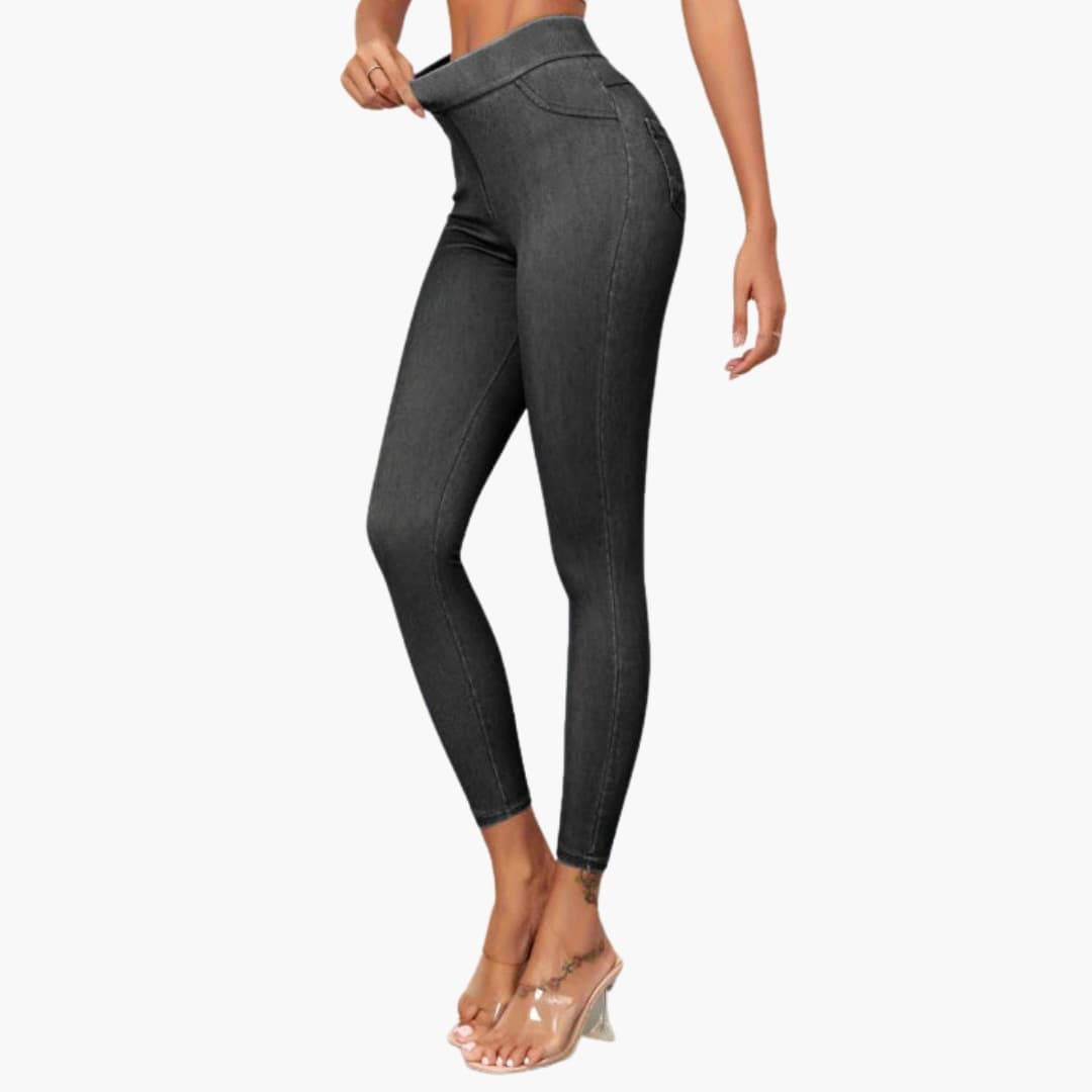 Jegging femme taille haute moulant avec coutures décoratives