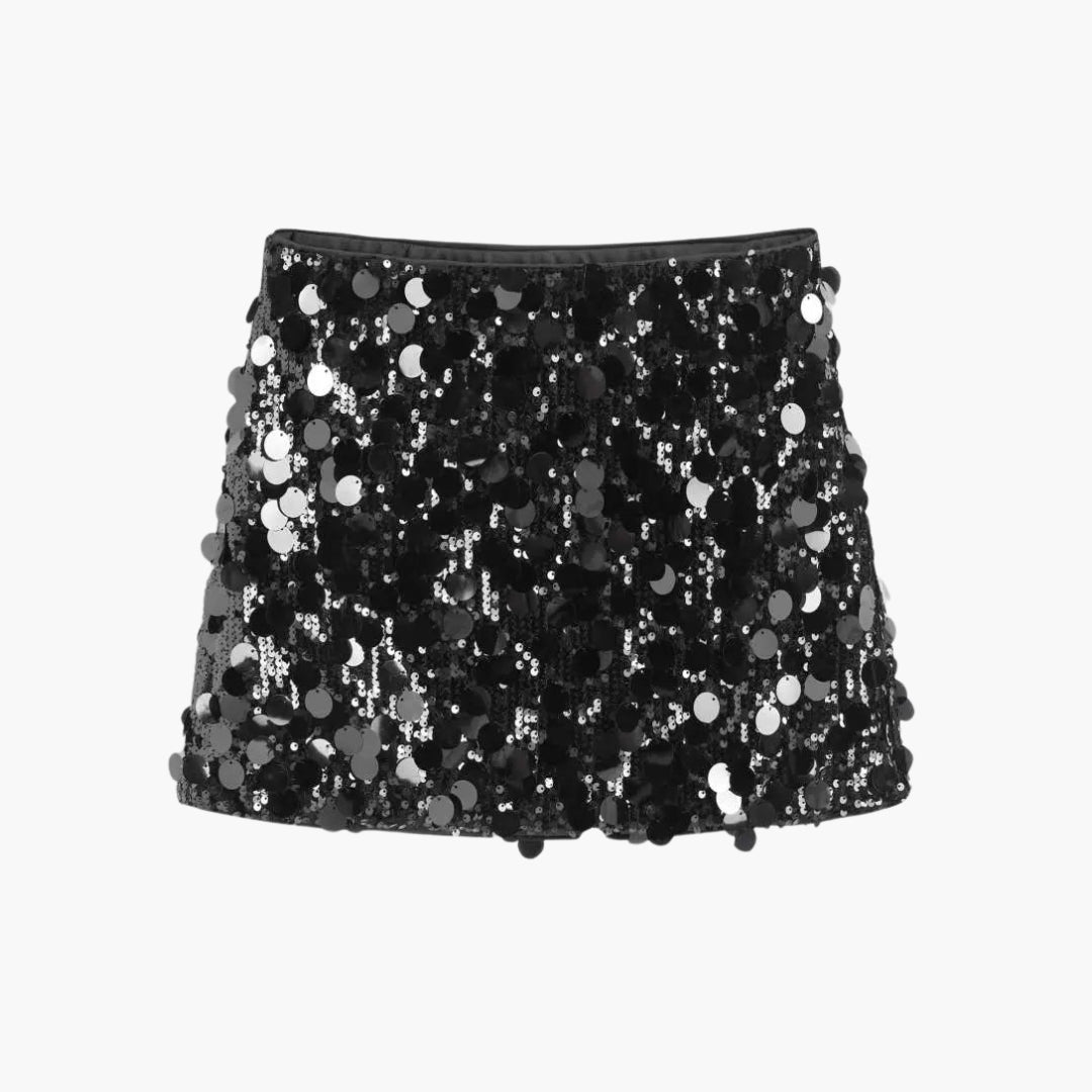 Jupe Mini Femme à Sequins avec Taille Ajustée