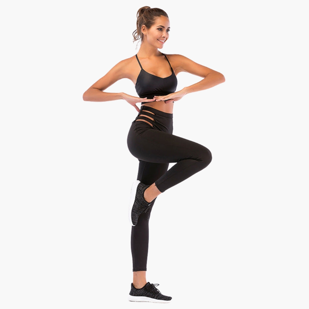 Leggings sportivi da donna a vita alta con inserti laterali