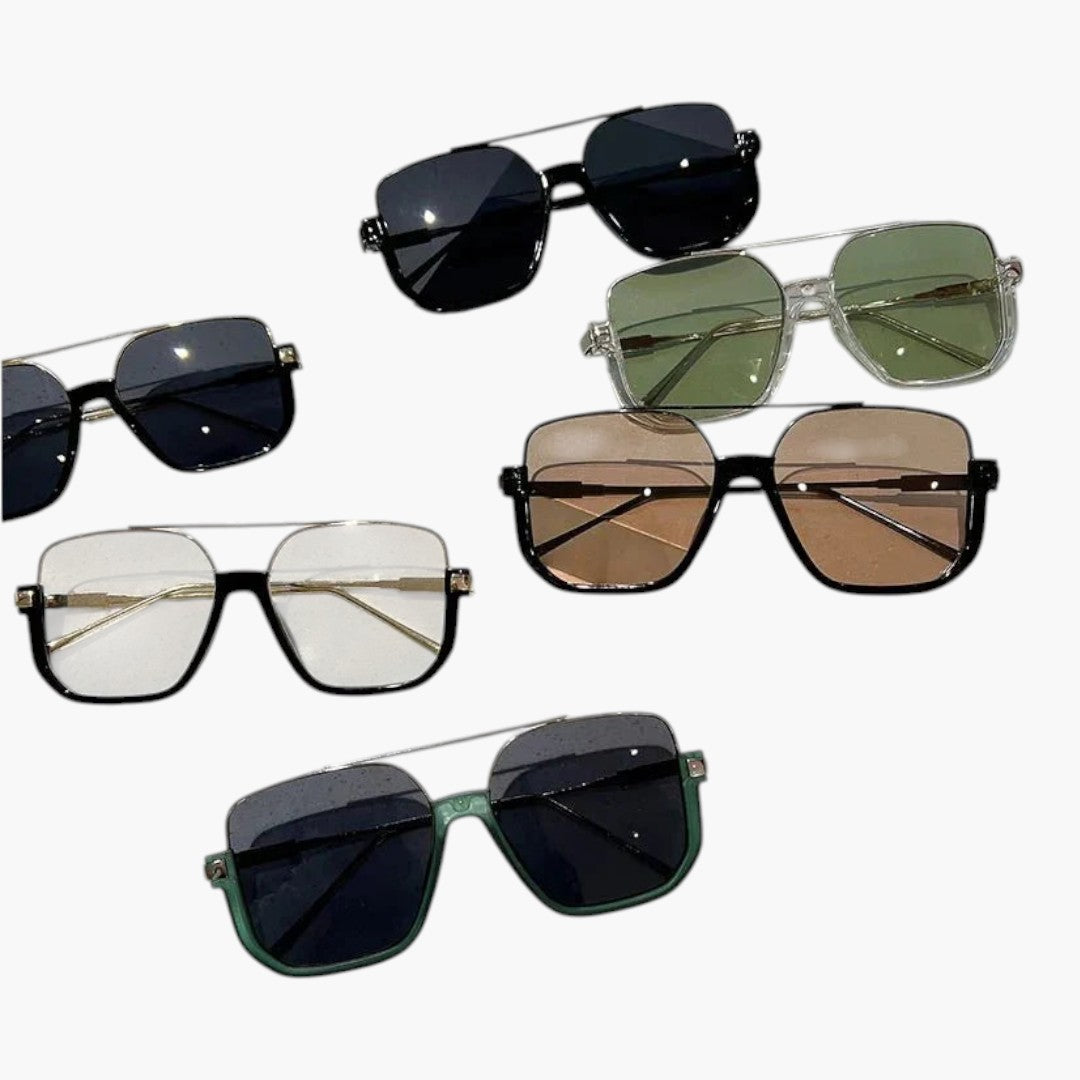 Lunettes de soleil femmes avec verres carrés et barre métallique