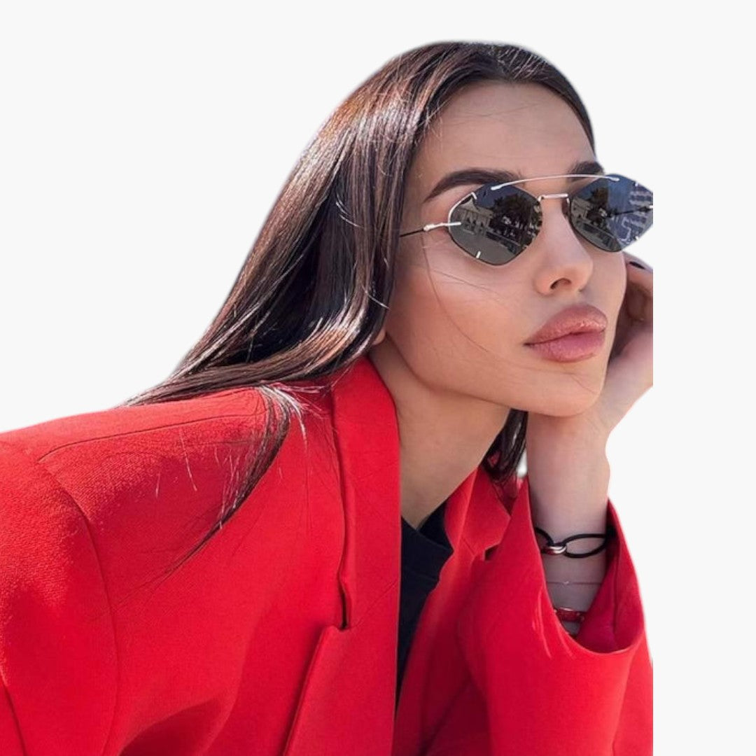 Lunettes de soleil femmes a verres sans monture et forme géométrique