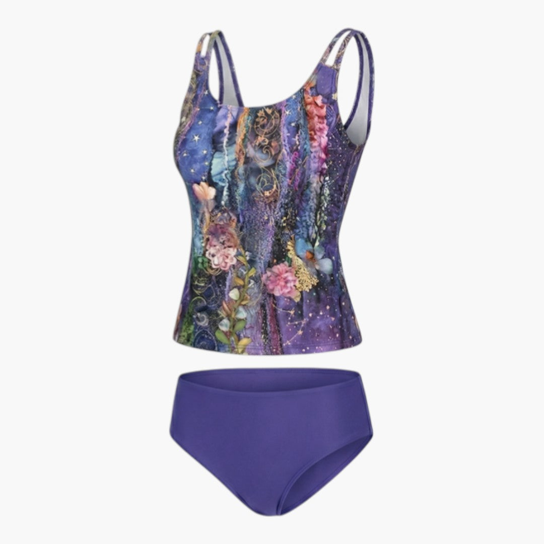 Maillot tankini estampado para mujer con parte superior sin mangas