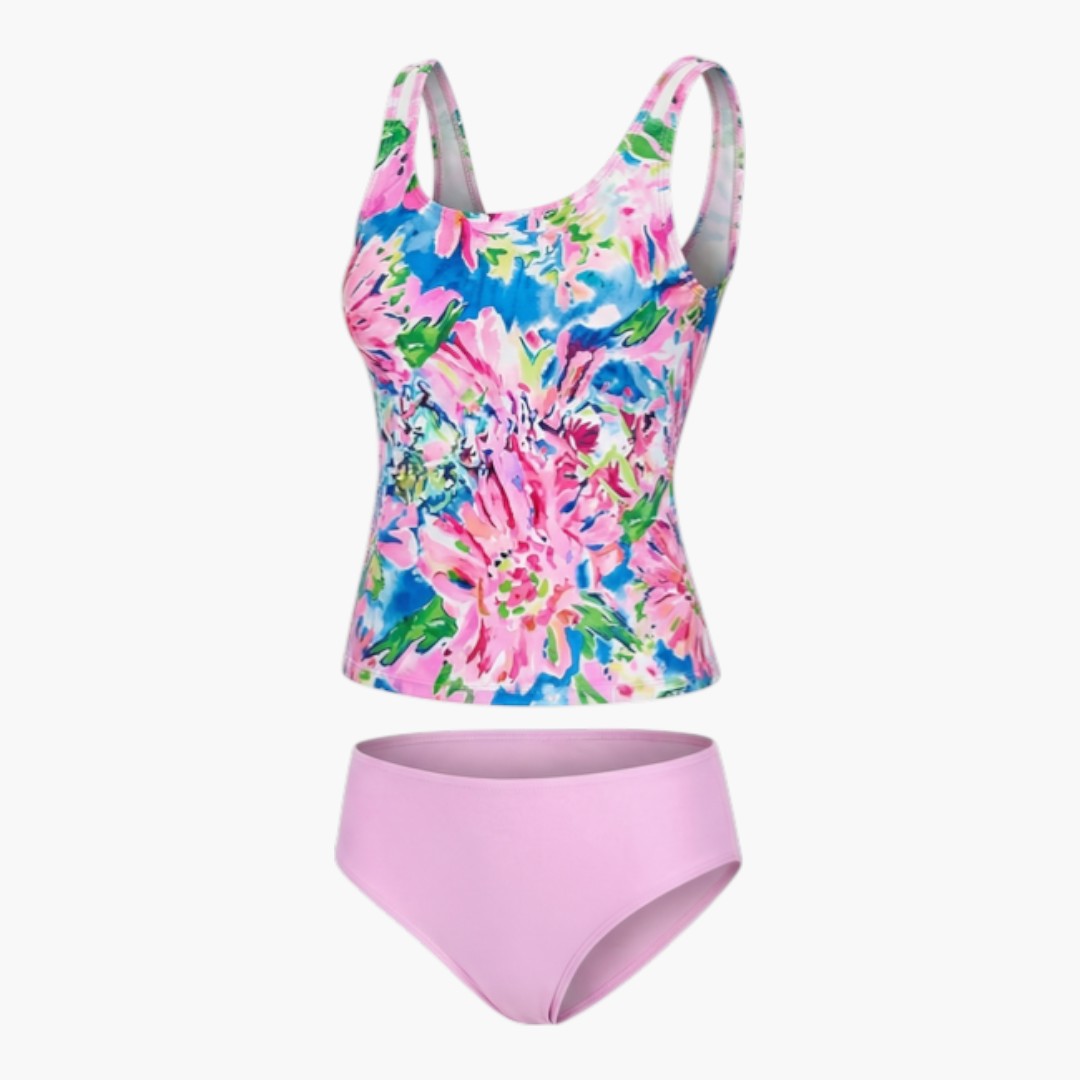 Maillot tankini estampado para mujer con parte superior sin mangas