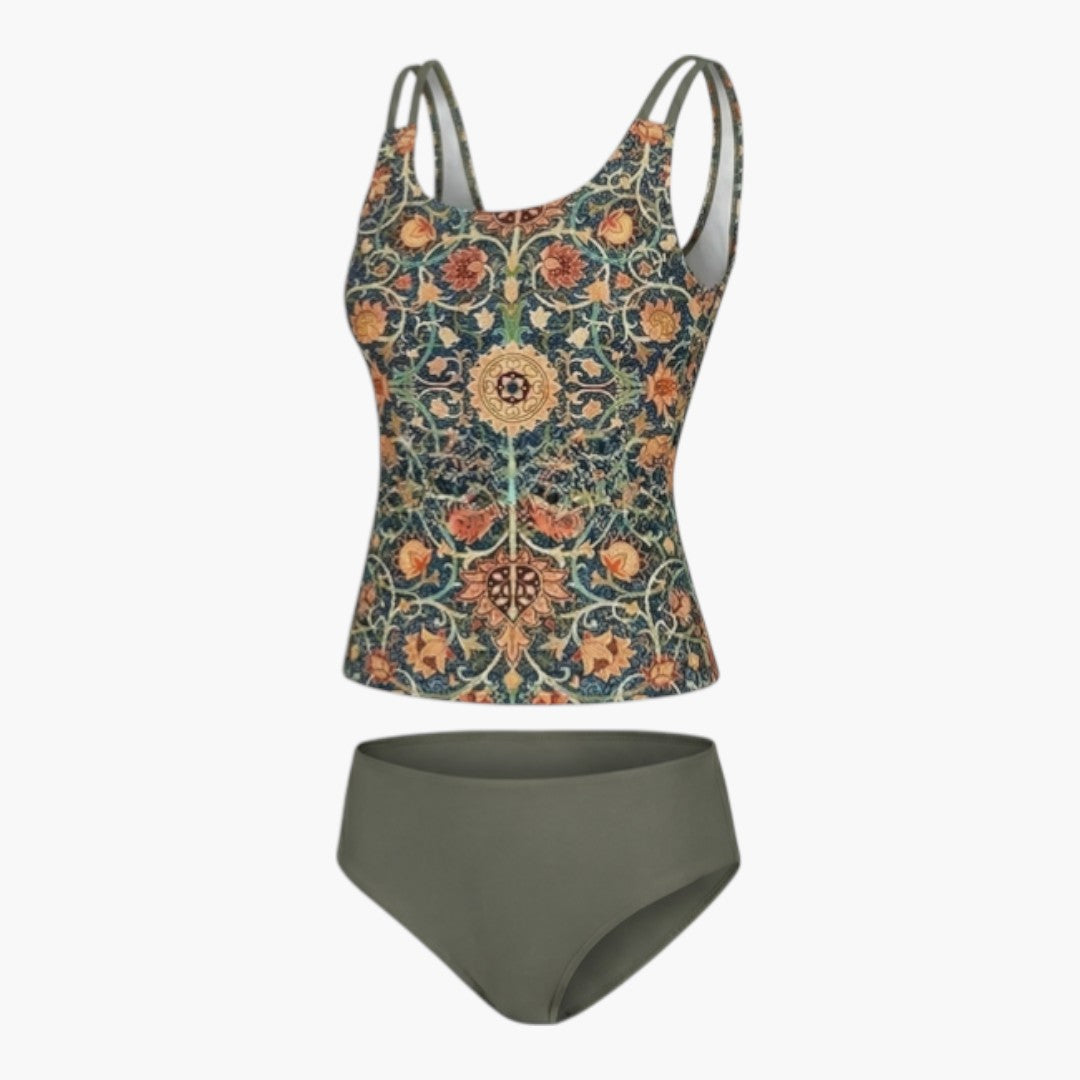Maillot tankini estampado para mujer con parte superior sin mangas