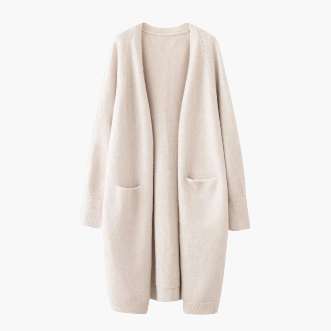Manteau Cardigan Long Femme Ouvert avec Poches Plaquées