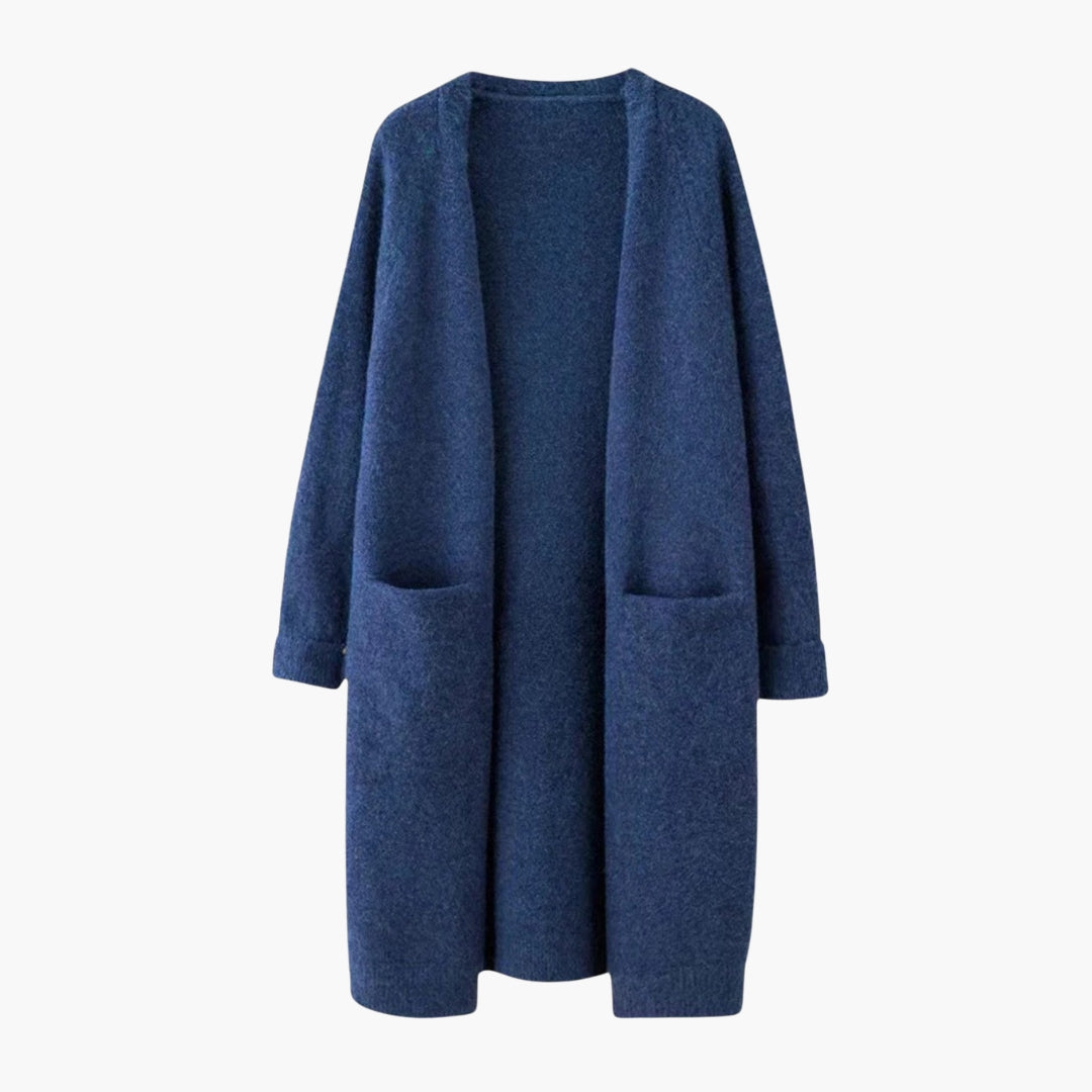 Manteau Cardigan Long Femme Ouvert avec Poches Plaquées