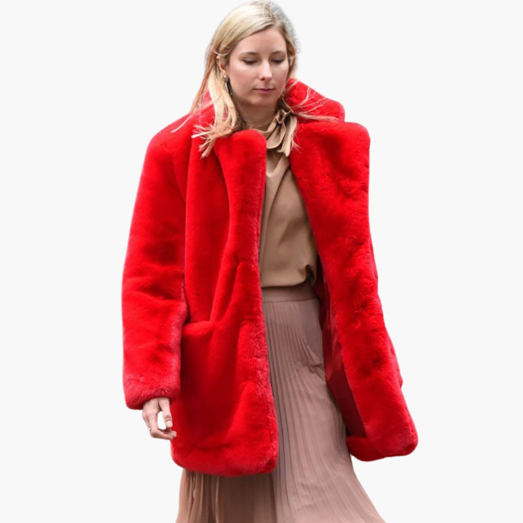 Manteau Femme Imitation Fourrure à Large Col