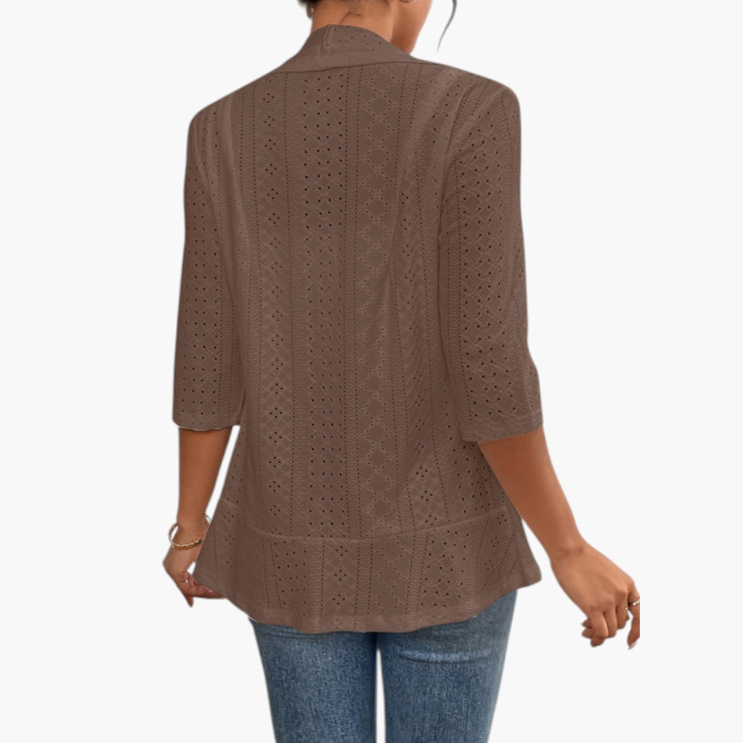 Women's Kimono Style Coat with Shawl Collar and Embroidered Details