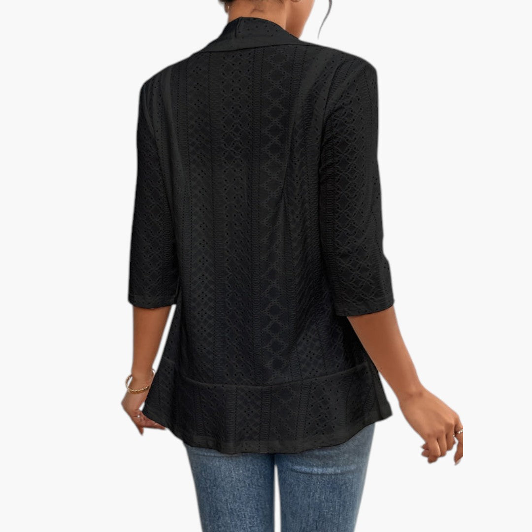 Women's Kimono Style Coat with Shawl Collar and Embroidered Details