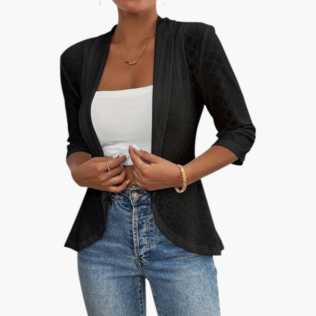 Women's Kimono Style Coat with Shawl Collar and Embroidered Details