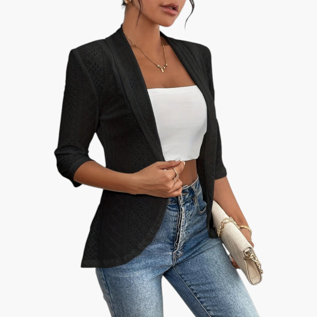 Women's Kimono Style Coat with Shawl Collar and Embroidered Details