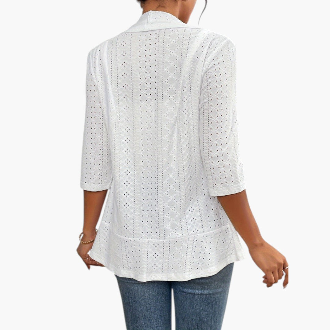 Women's Kimono Style Coat with Shawl Collar and Embroidered Details