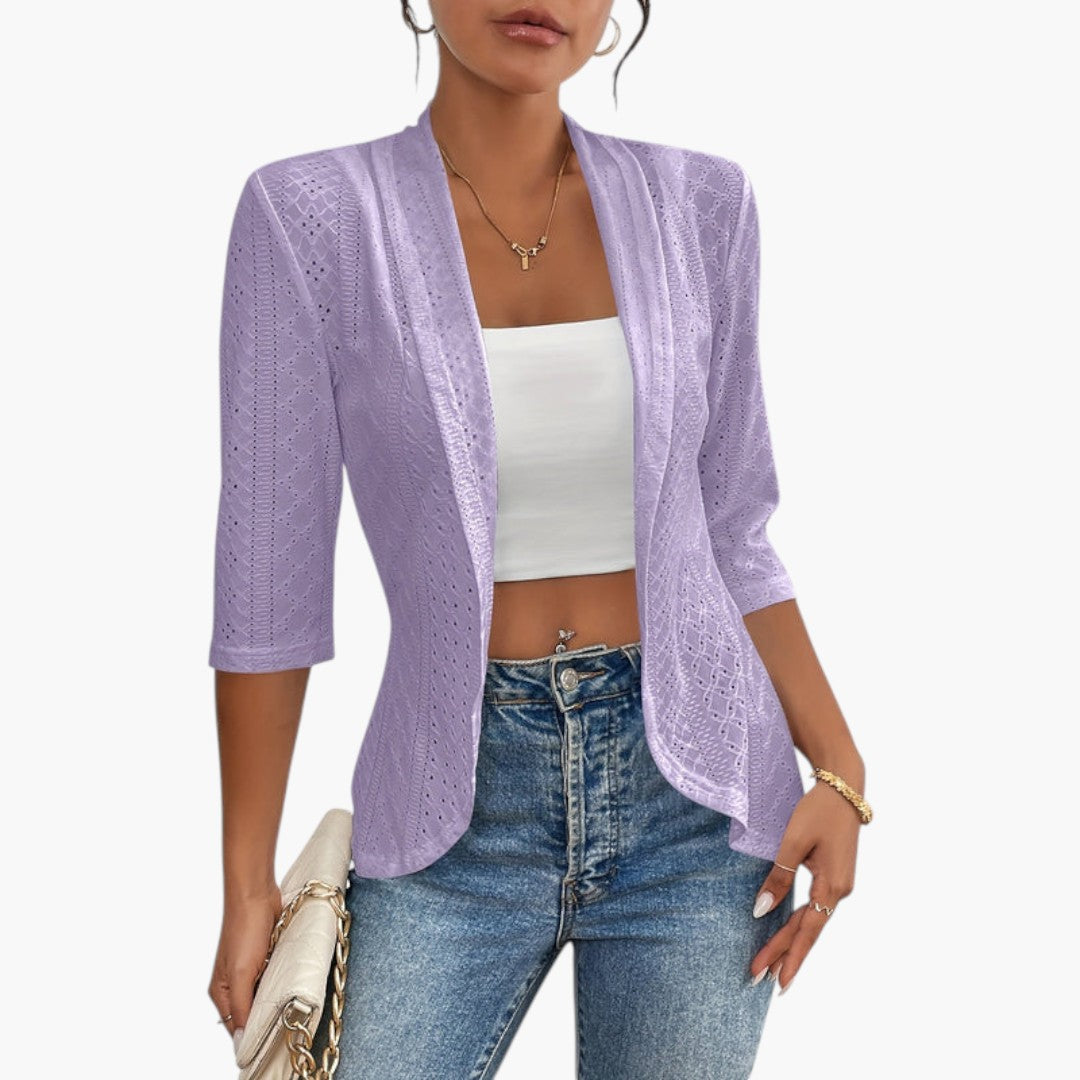 Women's Kimono Style Coat with Shawl Collar and Embroidered Details