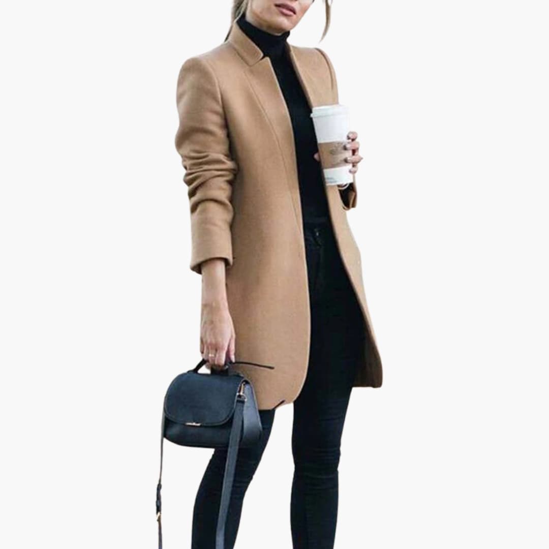 Manteau Femme avec Col à Revers et Ouverture Devant