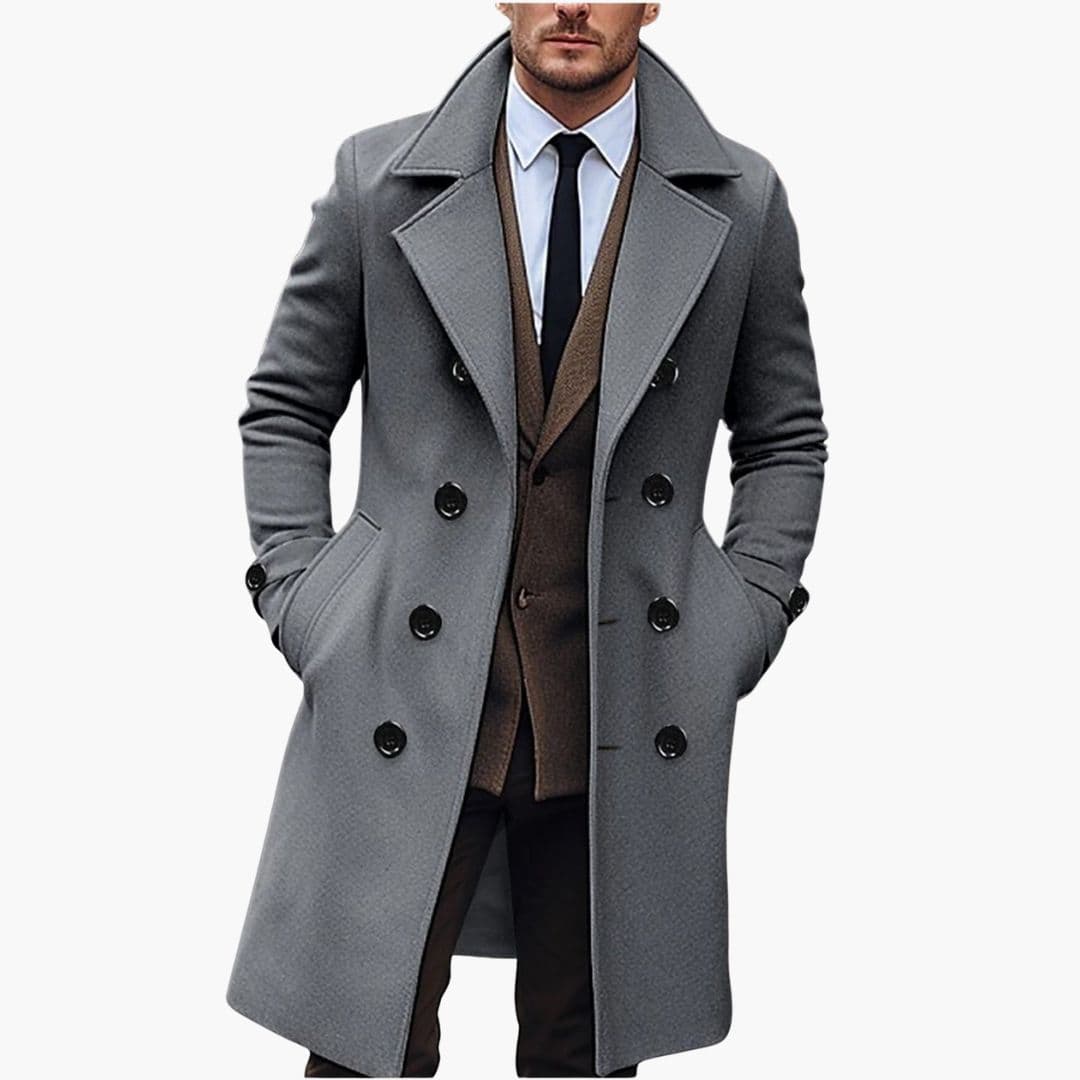 Manteau homme long avec col à revers et boutons