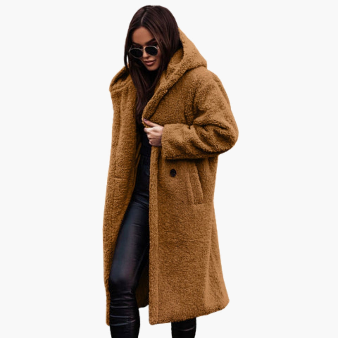 Manteau Long Femme Style Teddy avec Capuche
