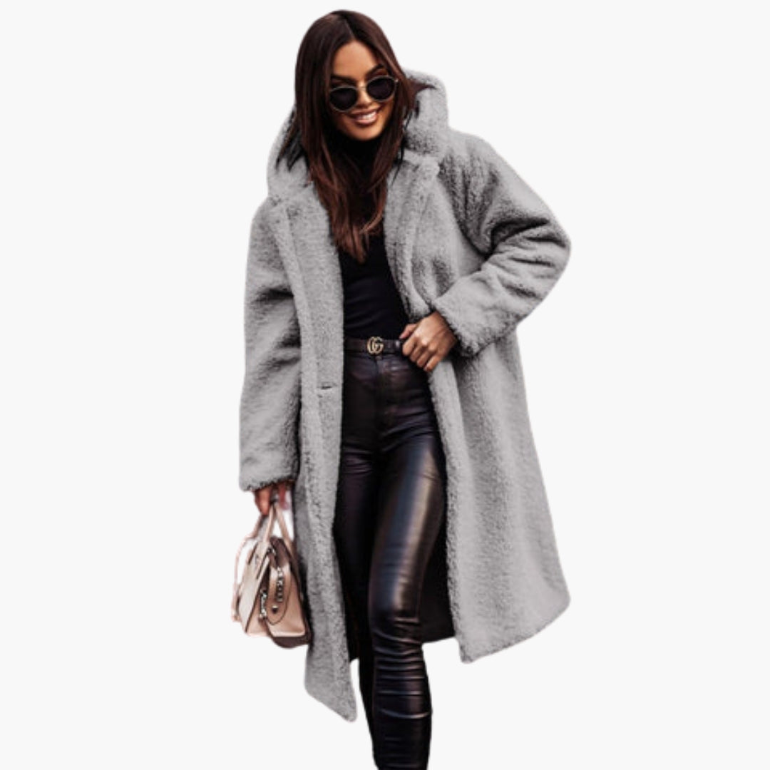 Manteau Long Femme Style Teddy avec Capuche