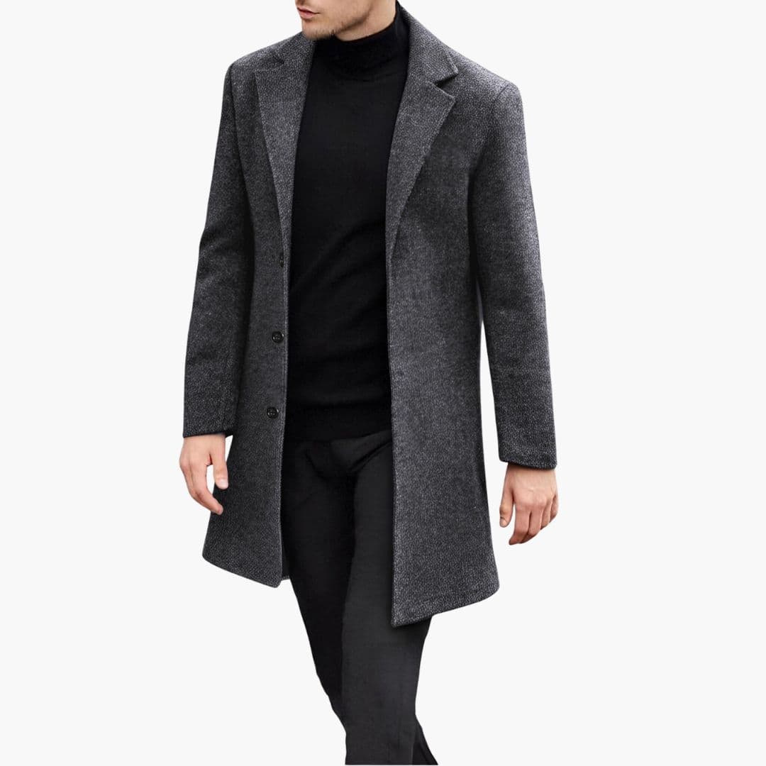 Manteau Long Homme avec Col à Revers
