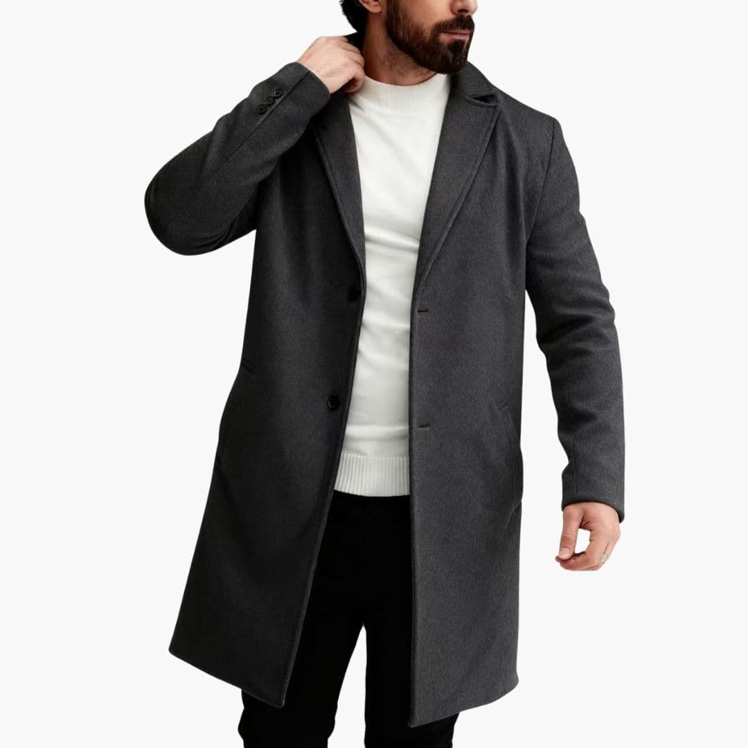 Manteau Long Homme avec Col à Revers et Poches Avant