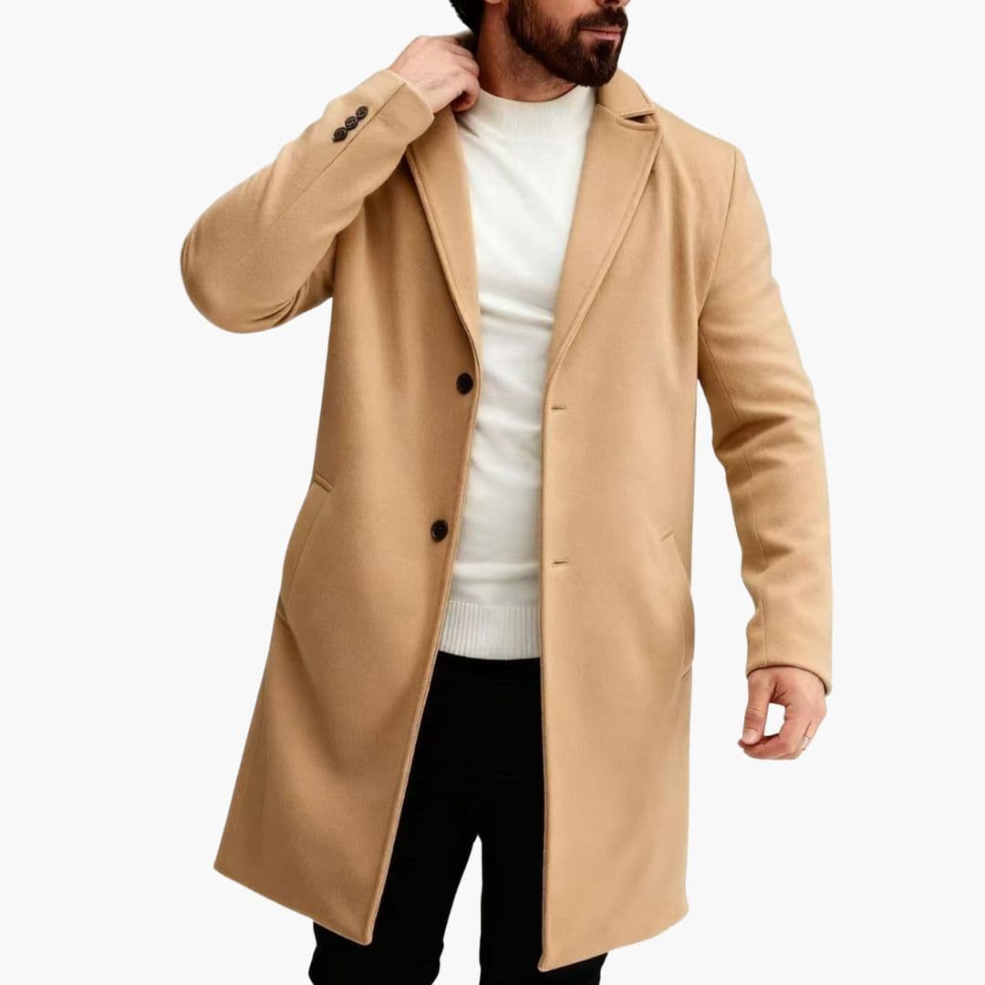 Manteau Long Homme avec Col à Revers et Poches Avant