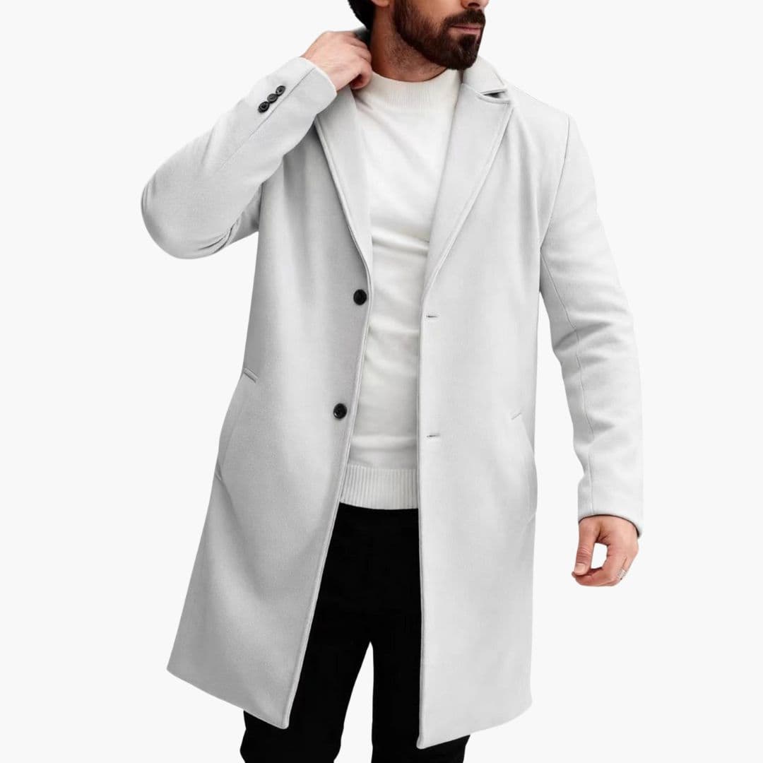 Manteau Long Homme avec Col à Revers et Poches Avant