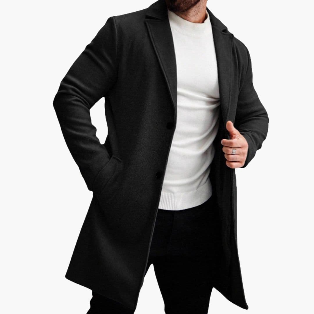 Manteau Long Homme avec Col à Revers et Poches Latérales