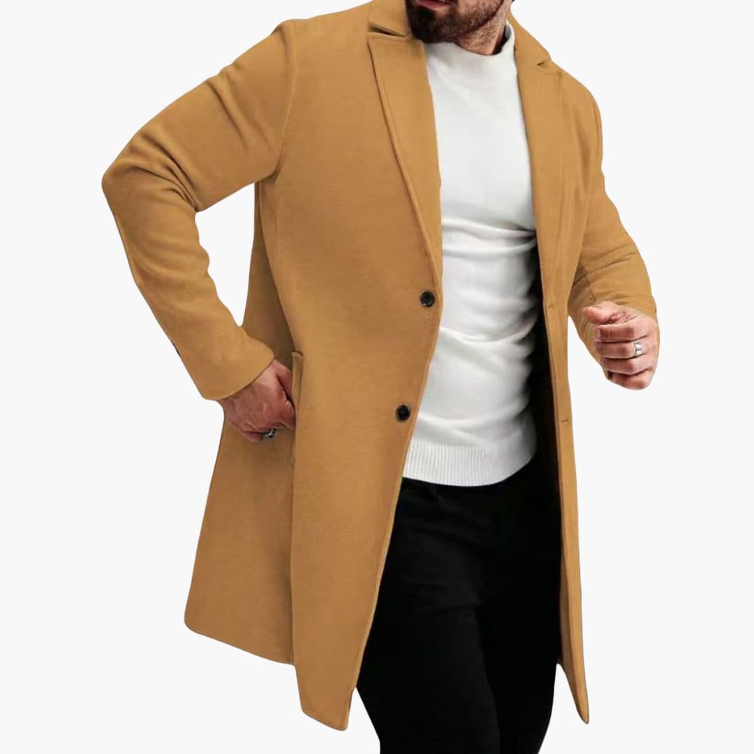 Manteau Long Homme avec Col à Revers et Poches Latérales
